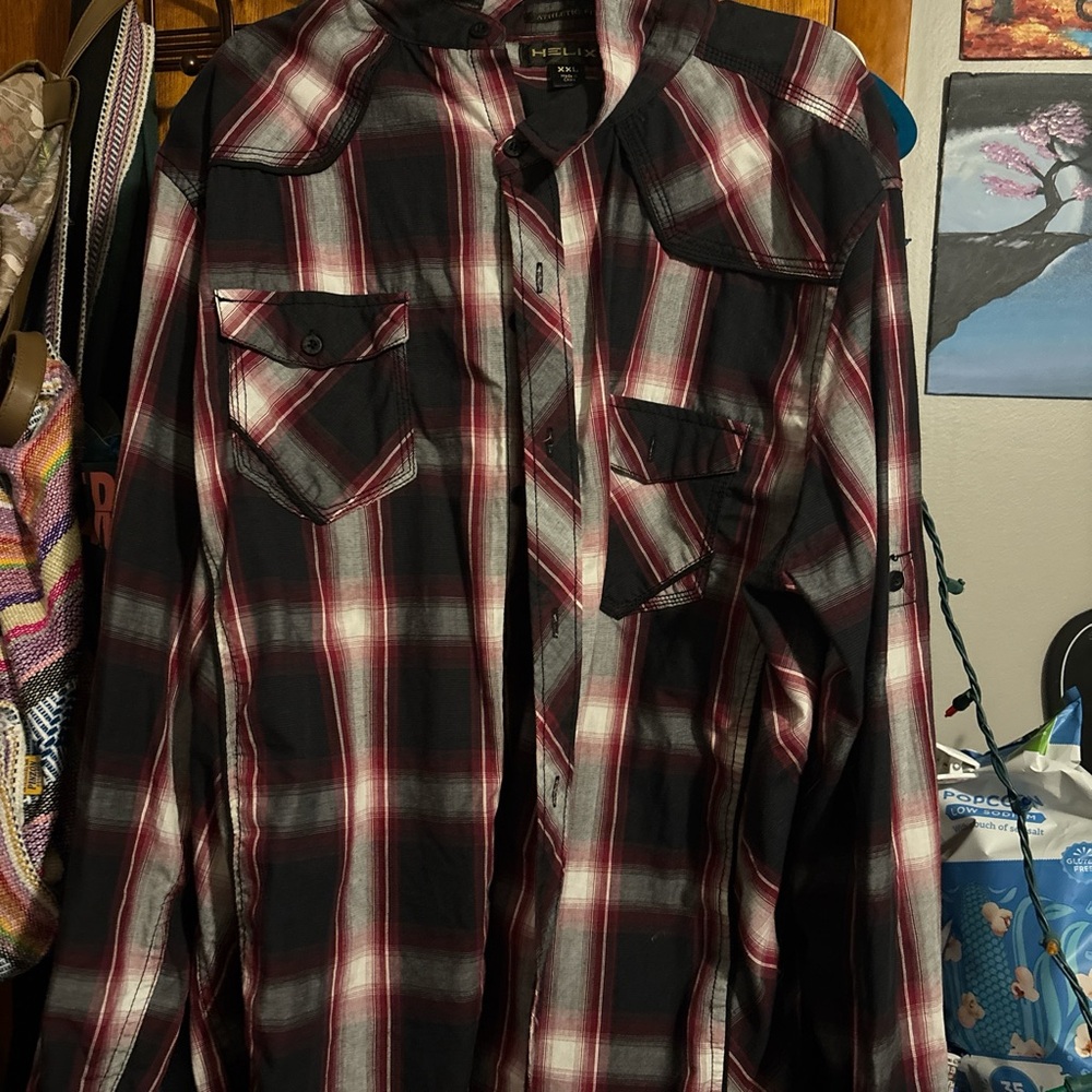 Red and Black Plaid Button-Up Shirt
